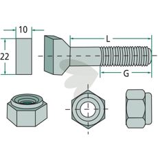 Hammerhovedskrue med låsemøtrik M10x65 mm, sikker forbindelse til tunge applikationer.