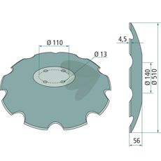 Tandet tallerken Ø510 mm med hulcirkel Ø110 mm, optimal til traktoren.