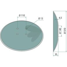 Tallerken glat med diameter 510 mm og hulcirkel 110 mm til effektiv jordbearbejdning.