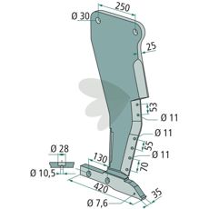Stift med fod, 71000338206, tilpasset til Howard og Kongskilde maskiner.