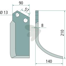 Jordfræserkniv til Howard og Kongskilde, c-c 57mm, hul 13mm.