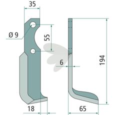 Jordfræserkniv Bertolini/Nibbi c-c med 9mm hul, perfekt til jordbearbejdning.
