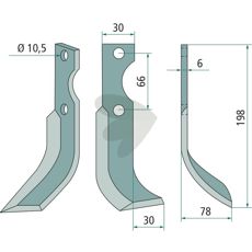 Ferrari jordfræsningskniv c-c 66mm med 10,5mm hul, perfekt til effektiv dyrkning.