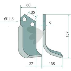 Fræsekniv til Agric Agrator, dimensioner 35mm og hul 11,5mm.