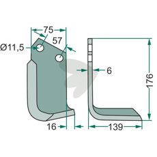 Fræserkniv til Agric, c-c 57mm og hul 11,5mm.