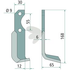 Fræserkniv til Bertolini og Nibbi, c-c 55mm, hul 9mm, perfekt til jordbearbejdning.