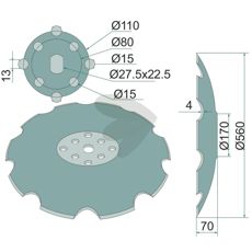 Tandret tallerken Ø560x4 mm til effektiv jordbearbejdning.
