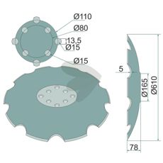 Tandret tallerken Ø610x5 mm, optimeret til effektiv bearbejdning af jord.