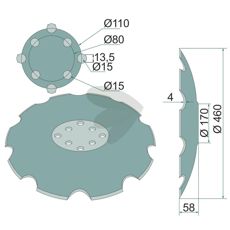 Tandret tallerken Ø460 mm til Agrisem 8 fastgørelsespunkter, høj kvalitet og ydeevne.