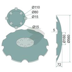 Tandret tallerken Ø560x4,5 mm, designet til optimal jordbearbejdning.