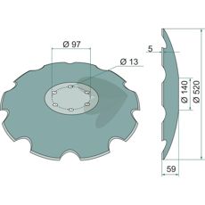 Tallerken tandet 520x5, afgørende for maskiner inden for landbrug og jordpleje.