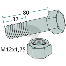Bolt med møtrik M12x80 mm, 10.9 for pålidelig montering af maskiner.