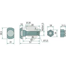 M20x35 mm knivskrue med høj styrke, ideel til tunge maskiner.