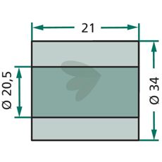 Skive, diameter 34x21x20,5 mm, ideel for fastgørelseselementer og landbrugsudstyr.