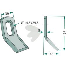 Y-hammer til Bomford, Mc Connel m.fl., hulstørrelse 14,5x35 mm.