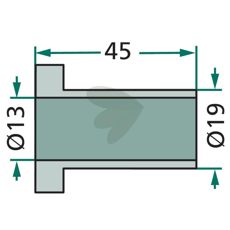 Bøsning 19x45 mm med hul 13 mm, passer til flere maskintyper.