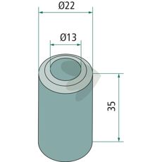 Bøsning til flail, 22X35mm og hul 13mm, passer til Bomford og flere mærker.