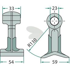 Hammerflail 33/54mm med hul 23mm, ideel til effektiv jordbearbejdning.