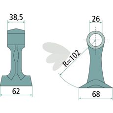 Hammerflail 38,5/62mm, med hul 26mm, perfekt til hårde landbrugssituationer.