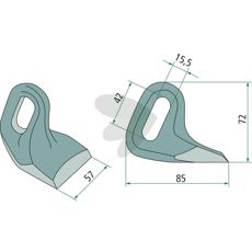 Hammerflail 57mm med specifikationen 15,5x42mm, holdbar og pålidelig.