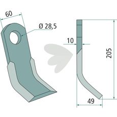 Y-klinge Berti 28,5mm, 205mm, designet til høj ydeevne og holdbarhed.