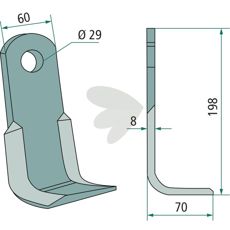 Vinkelkniv af høj kvalitet, ideel til præcis skæring inden for landbrug og konstruktion.