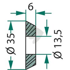 Skive med dimensionerne 35x6x13,5 mm, ideel til hardware i landbrugsmaskiner.