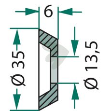 Skive med forsænket hul, 35x6x13,5 mm, for forbedret stabilitet i applikationer.