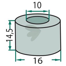 Bøsning med dimensionerne 10X16X14,5mm, sikrer effektiv funktionalitet.
