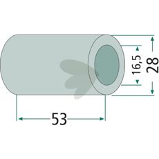Bøsning Dücer 28X53 mm med hul 16,5 mm, passende til forskellige landbrugstilbehør.