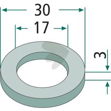 Skive 17X30X3 mm, anvendbar inden for jord- og skovbrug.