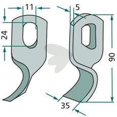 Slagkniv vriddet Epoke, 5X90mm, perfekt til effektive landbrugsopgaver.