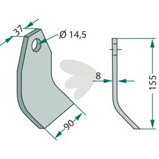 Slagkniv Falc med hul 14,5 mm, ideel til effektiv græsklipning.