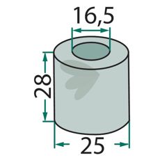Bøsning til Agrimaster, 28X25mm med hul 16,5mm, sikrer stabilitet.