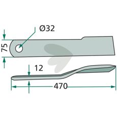 Slagmølle Howard/Kongskilde med målet 75X470mm og hul 32mm, perfekt til effektiv jordbearbejdning.