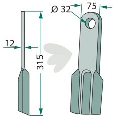Slagmølle til Howard/Kongskilde, 75X315mm, hul 32mm, ideel til skæring og bearbejdning af jorden.