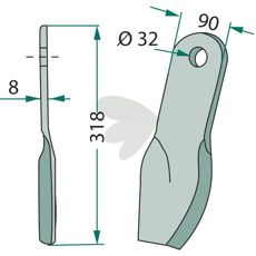 90X318mm slagmølle fra Howard/Kongskilde, hul 32mm, designet til stærk præstation i jorden.