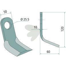 Y-kniv Howard med hul på 25,5mm, perfekt til effektiv jordbearbejdning.