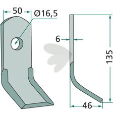Y-kniv Humus 50X135mm med 16,5mm hul, ideel til effektiv jordbearbejdning.
