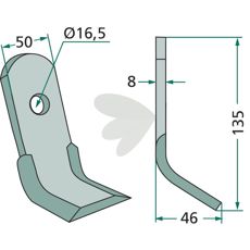 Y-kniv Humus i 50X135mm med 16,5mm hul til optimal jordbearbejdning.