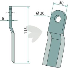 Slagmølle Humus 50X115mm med 20mm hul, effektiv til jordbearbejdning og skæring.