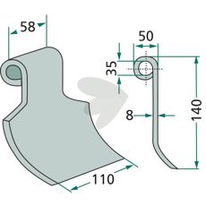 Slagkniv Agram med hul på 35 mm, ideel til præcisionsskæring i landbrug.
