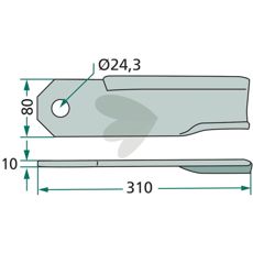 Venstre slagkniv Humus 80X310mm, essentiel for præcisionsarbejde.