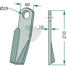 Venstre slagkniv Fischer, 60X210mm med 29 mm hul, ideel til tærskning.