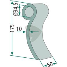 Agromec slagkniv med 34,5 mm hul, designet for effektiv høst.