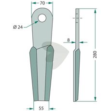 Venstre slagkniv for Doppstadt og Epoke, med 24 mm hul for præcision.