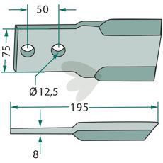 Højre slagkniv, holdbar og effektiv til brug i landbrugsmaskiner.