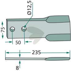 Venstre slagkniv med tykkelse på 8 mm, designet til højtydende traktorer.