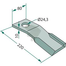 Venstre slagkniv Humus, 80X220mm med hul på 24,3 mm, ideel til landbrug.