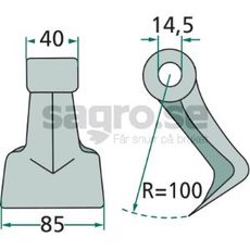 Hammerhoved 40/85mm med hul på 14,5mm, ideel til landbrugsmaskiner.